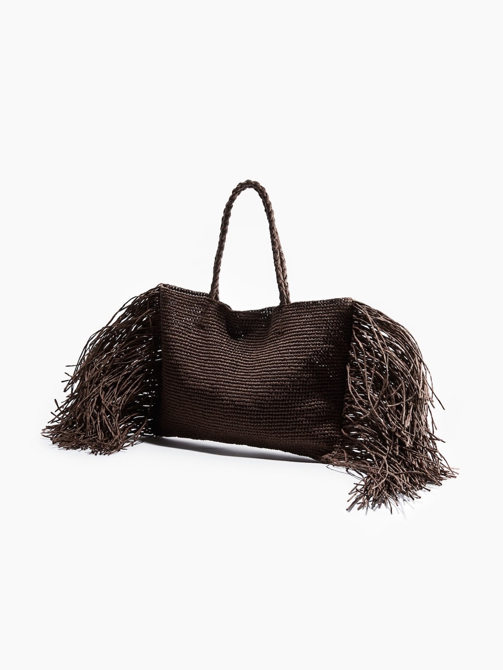RARE H&M Brown Woven Fringe Tote Bag - Picture 4 of 12